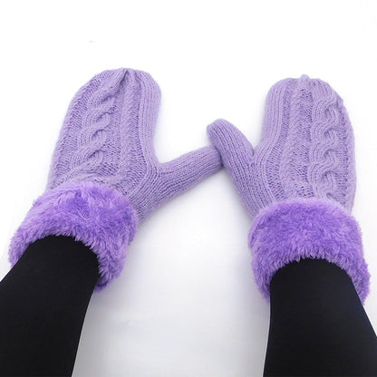 Solid Color Twist Knit Winter Padded Gloves