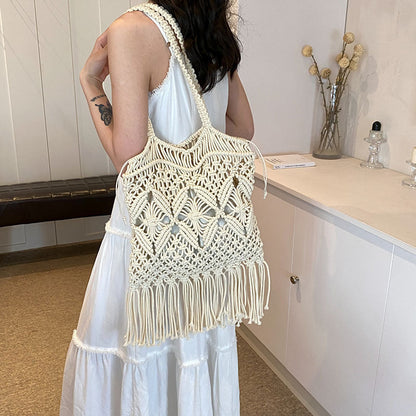 Tassel Hollow Out Woven Shoulder Bag