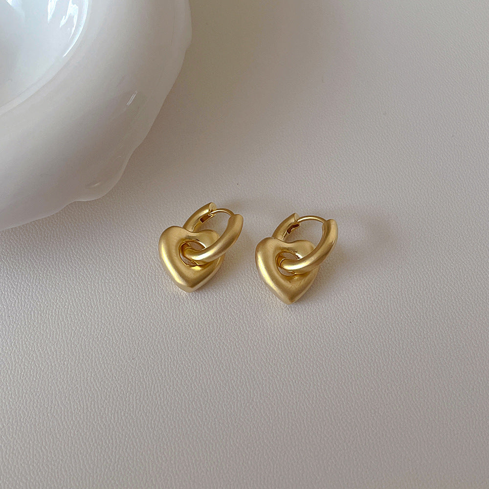 Vintage Matte Heart Drop Earrings