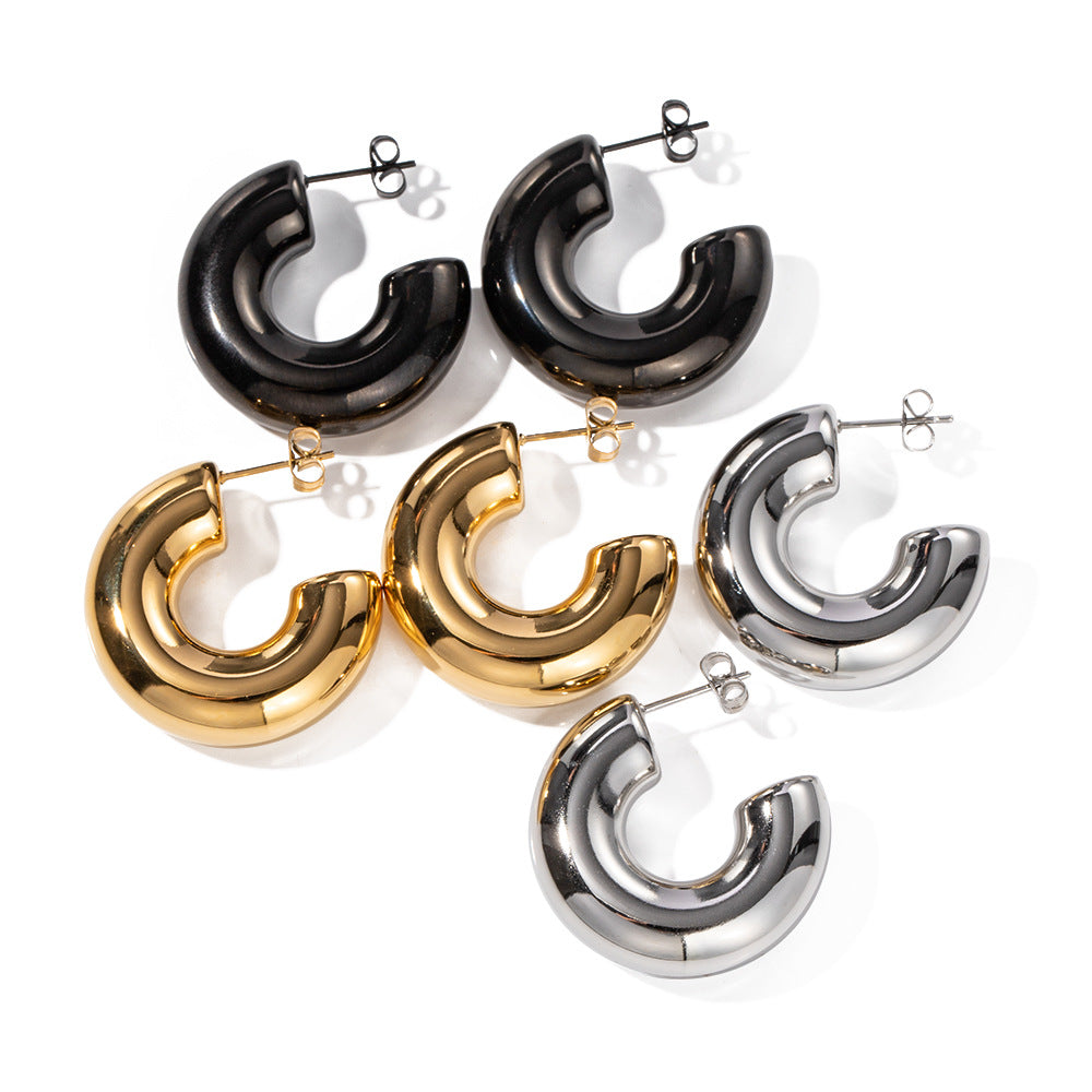 Gold Plated Stainless Steel Hollow C Hoop Earrings