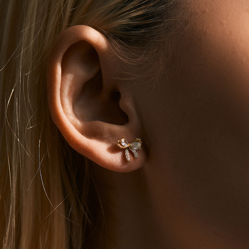 Elegant Bow Zircon Stud Earrings