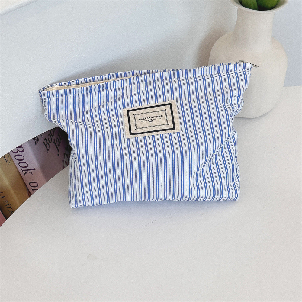 Striped Color Block Portable  Make Up Bag