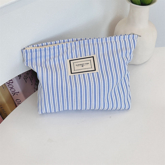 Striped Color Block Portable  Make Up Bag