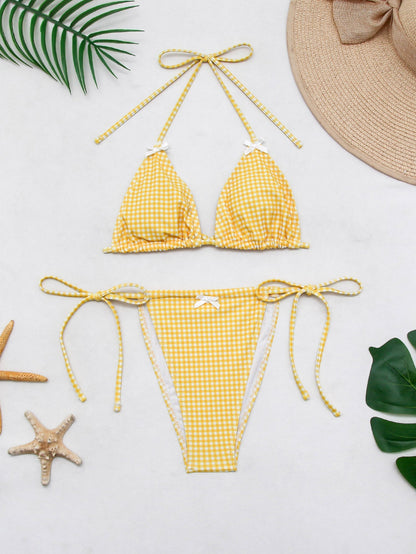 Cute Floral Gingham Bikini Swimwear