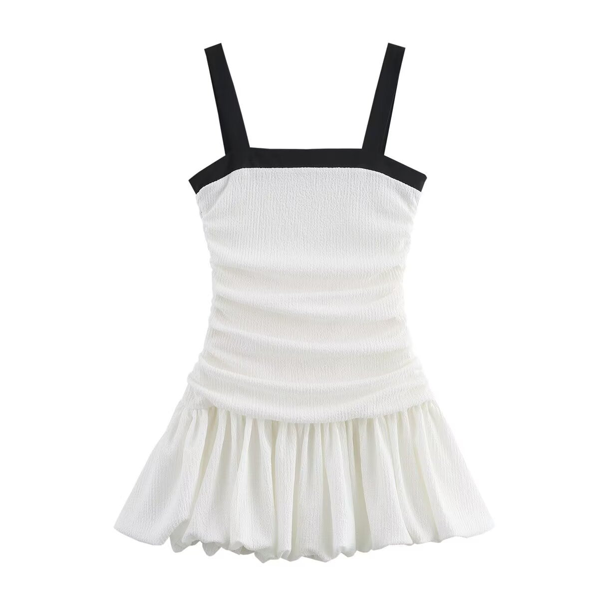 Elegant Ruffle Pleated Strap Sleevless Mini Dress