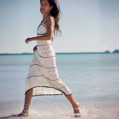 Hollow Out Sexy Knit Spaghetti Swim Cover Up