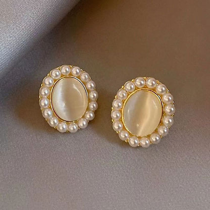 Elegant Pearl Stone Simple Stud Earrings