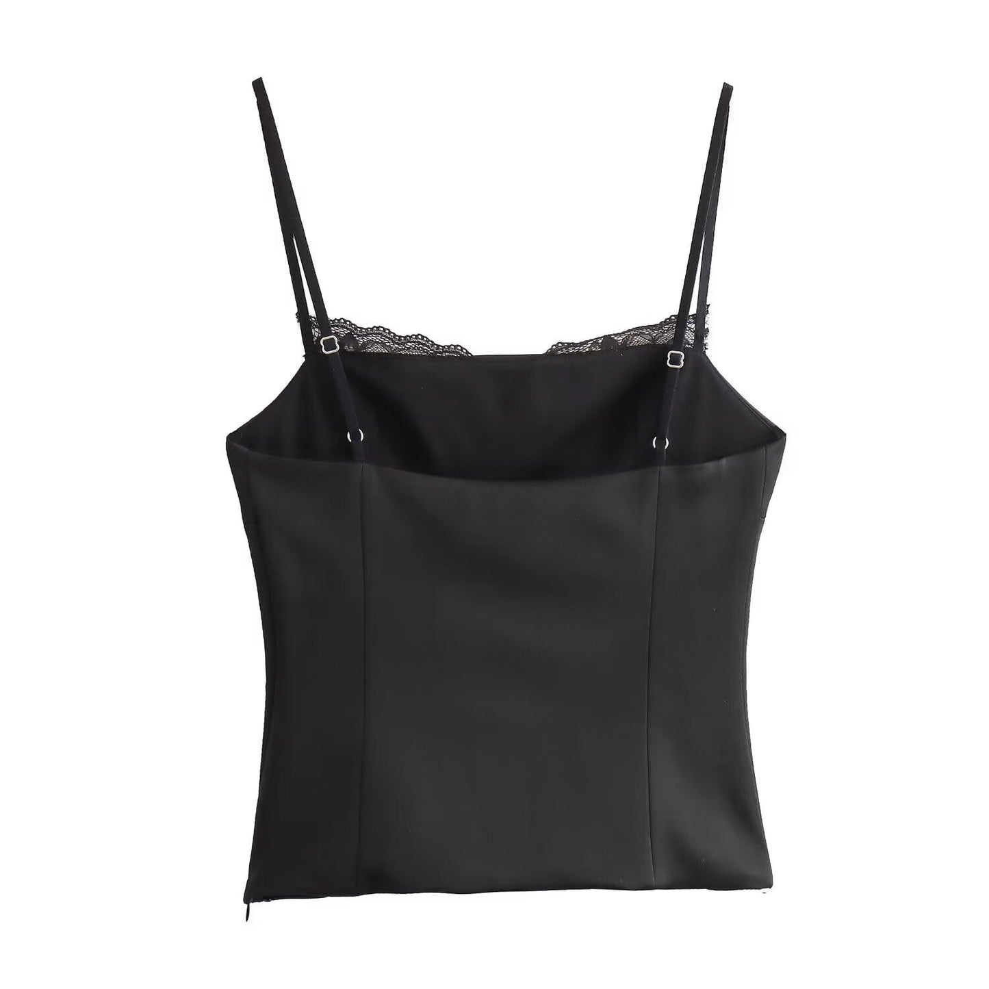 Elegant Satin Spaghetti Strap Lace Trim Top