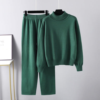 2+Solid Color High Collar Knit Sets