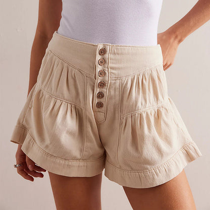 Ruffle Buttons Casual High Waist Denim Shorts