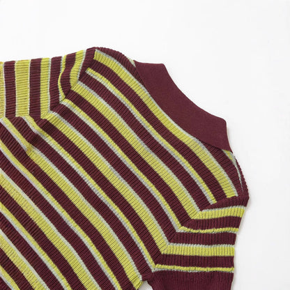 Color Block Striped Short Sleeve Knit Top