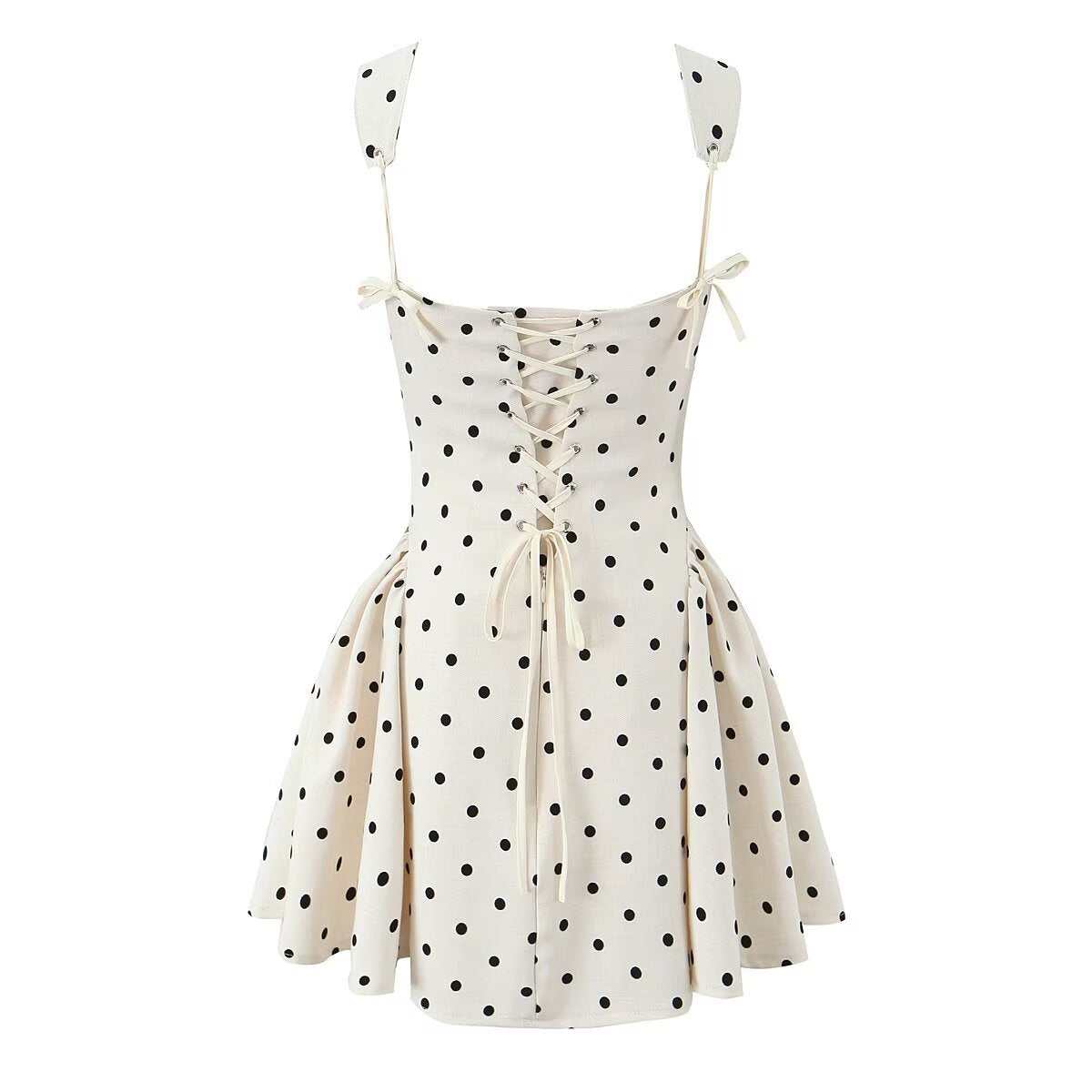 Trendy Polka Dot Tie Back Pleated Dress