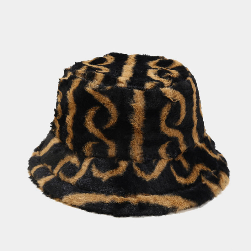 Striped Warm Plush Casual Bucket Hats