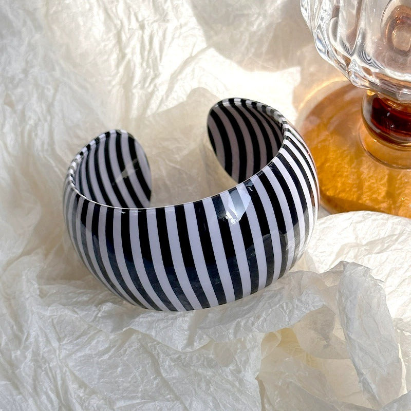 Striped C-Shape Wide Acrylic Bracelets