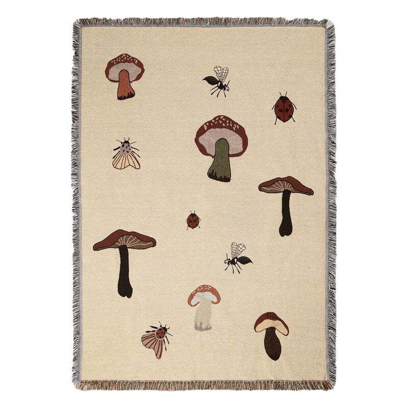 Whimsical Mushroom Pattern Insect Tapestry Throw Blanket