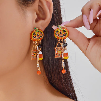Halloween Pumpkin Ghost Tassel Dangle Earrings