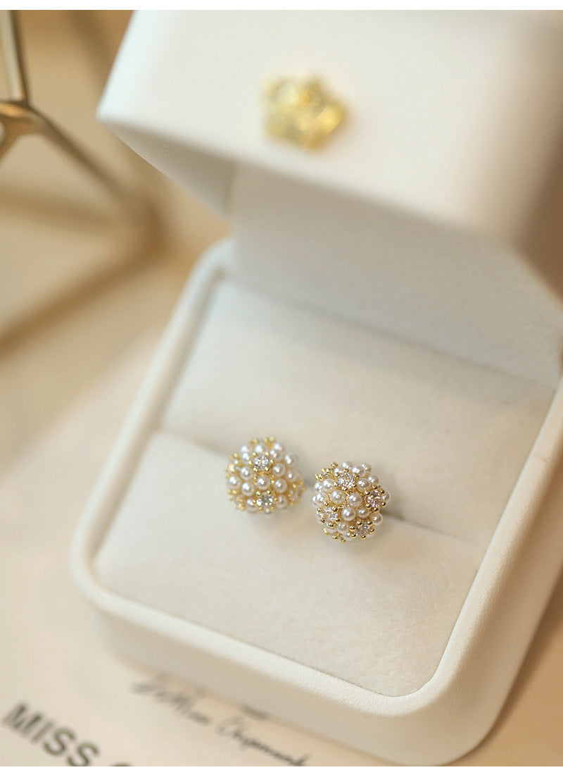 Delicate Rhinestone Pearl Simple Stud Earrings