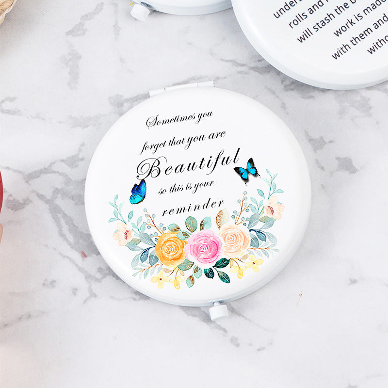 White Letter Mini Portable Makeup Mirror