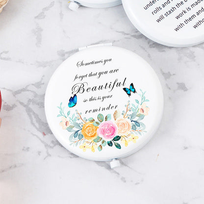 White Letter Mini Portable Makeup Mirror