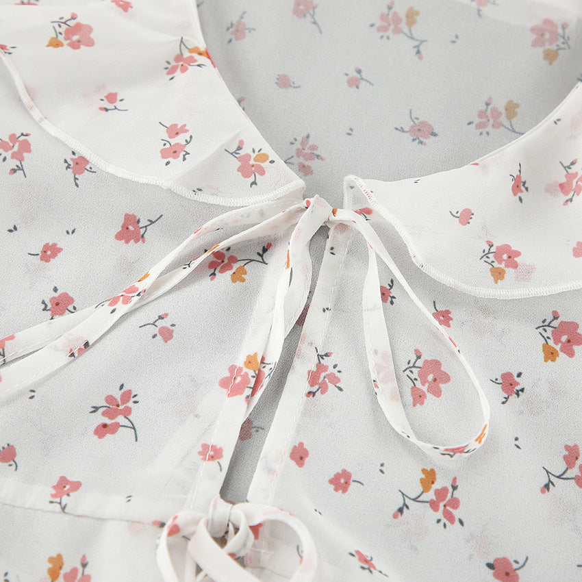 Flounce Print V-Neck Sexy String Tie Top