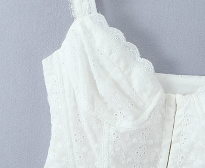 White Sweet Flounce Sleeveless Top Skirt Set