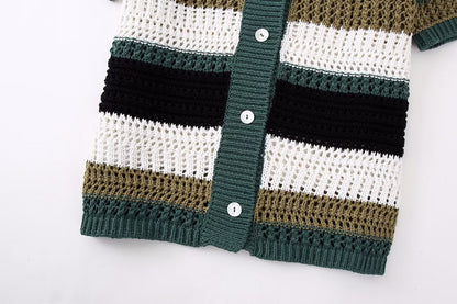 Trendy Short Sleeve Striped Knit Top