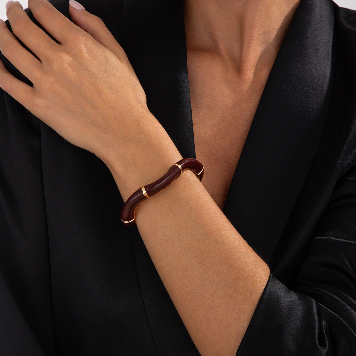 Vintage Enamel Open Wavy Bamboo Bracelets