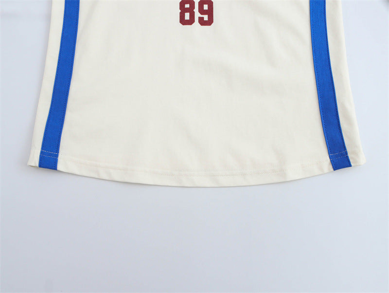 Round Neck Short Sleeve Striped Printed Top