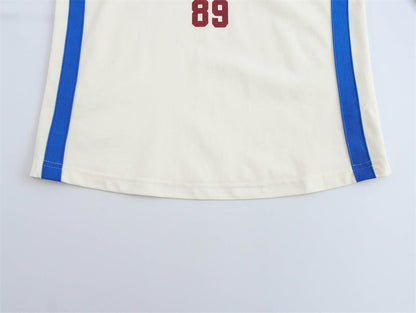 Round Neck Short Sleeve Striped Printed Top