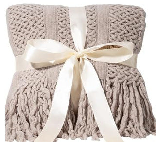 Solid Color Cozy Cable Knit Sofa Blanket