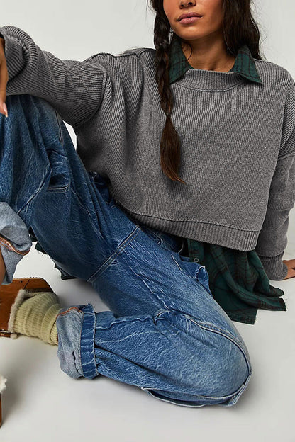 Solid Color Round Neck Simple Sweater