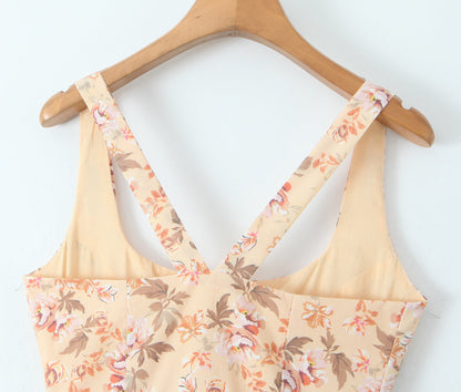 Elegant Square Neck Flower Print Maxi Dresses