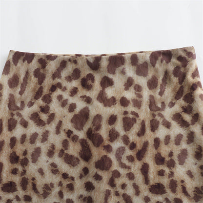 Leopard Print Bandeau Top and Skirt Sets