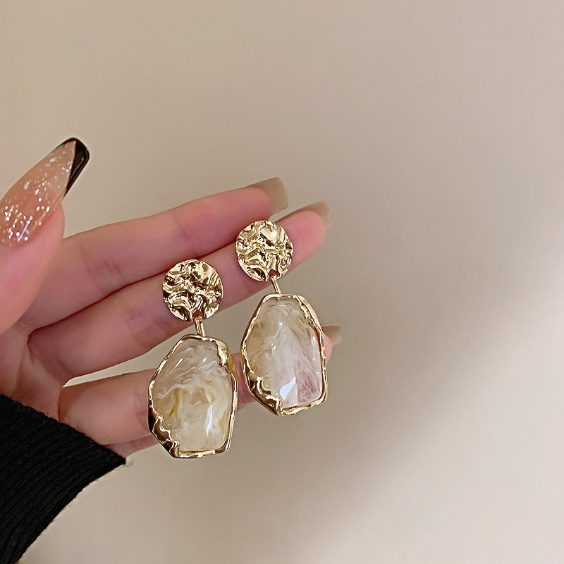 Vintage Gold Irregular Crystal Drop Earrings