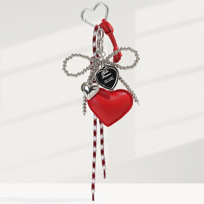 Trendy Leather Heart Braided Rope Bag Charm