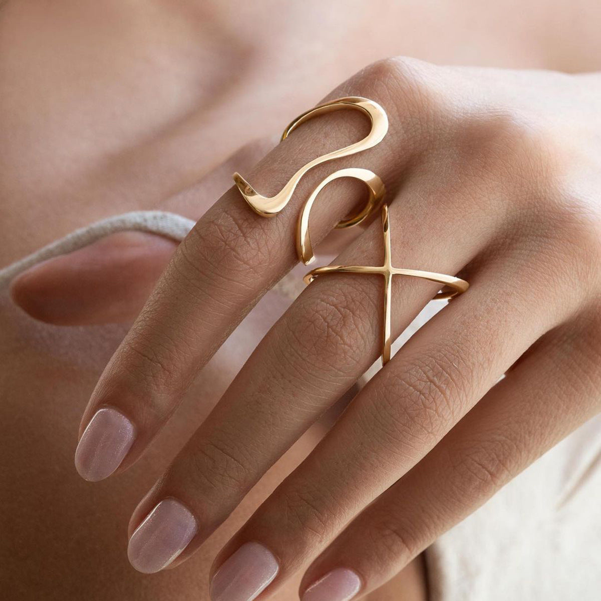 Irregular Line Cross Adjustable Layered Rings