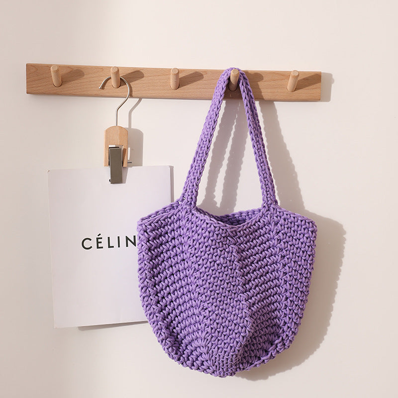 Solid Color Simple Woven Knit Handbag