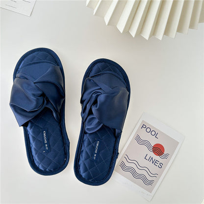 Elegant Cross Bow Satin Indoor Slippers