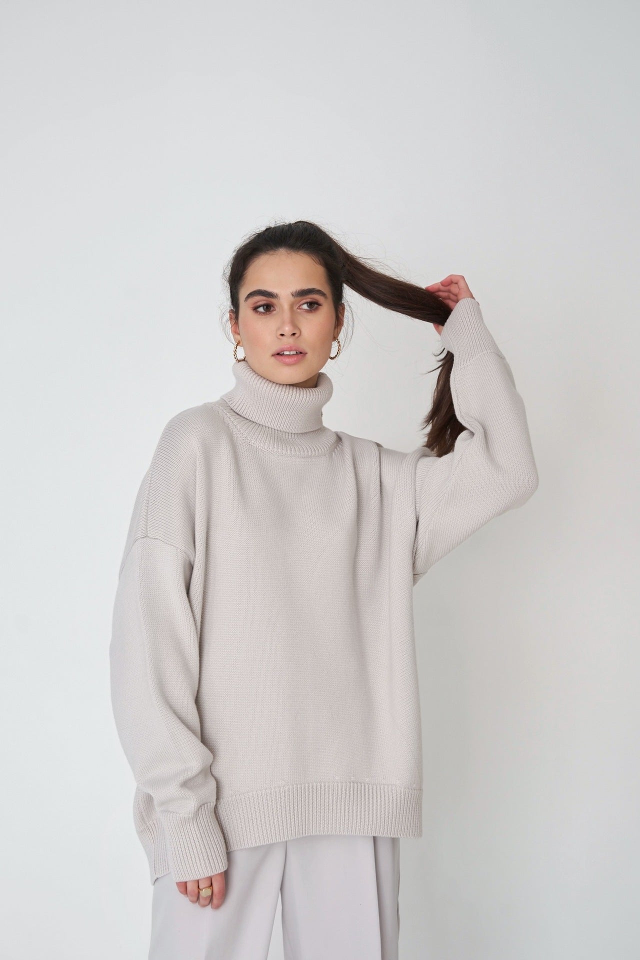 High Collar Loose Solid Color Sweater