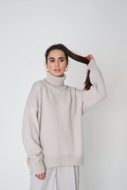 High Collar Loose Solid Color Sweater
