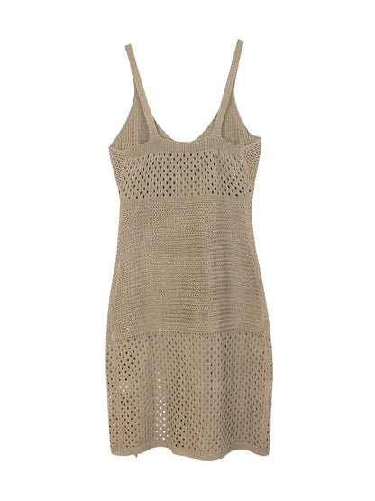 Solid Color Hollow Out Knitted Midi Dress