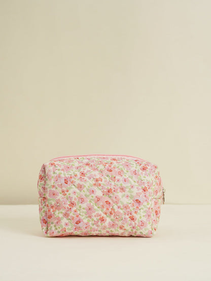 Cute Flower Printed Quilted Cosmetic Bag