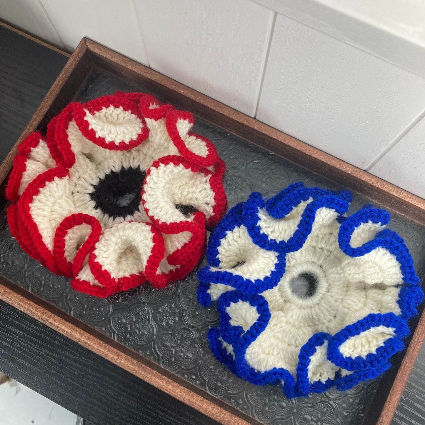 Color Contrast Ruffled Handmade Crochet Scrunchies