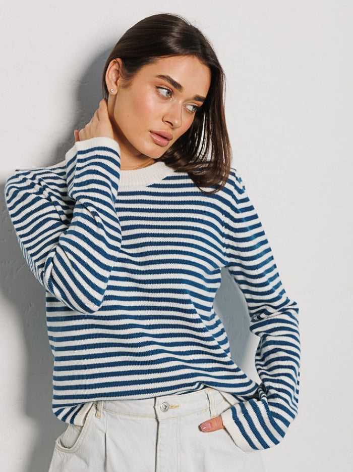 Stripe Contrast Color Knit Tops