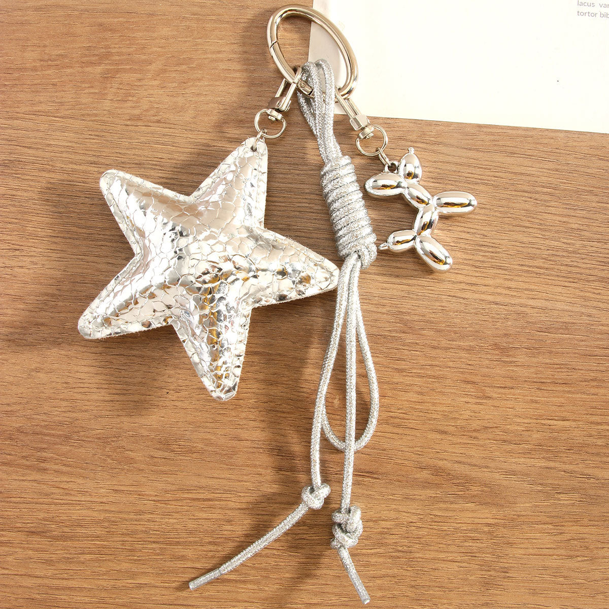 Fashion Silver Star Balloon Dog Woven Rope Keychain