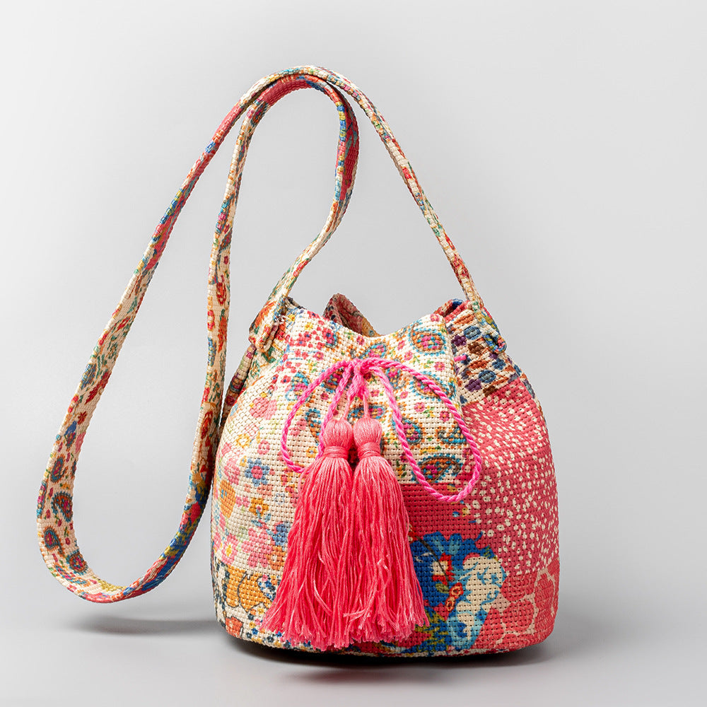 Vintage Print Bucket Shoulder Bags