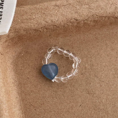Transparent Raw Stone Heart Beaded Ring