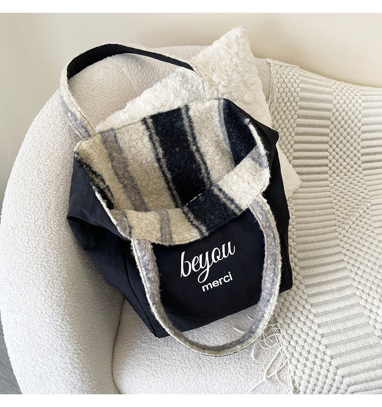 Plaid Striped Color Block Large Capacity Tote Bag