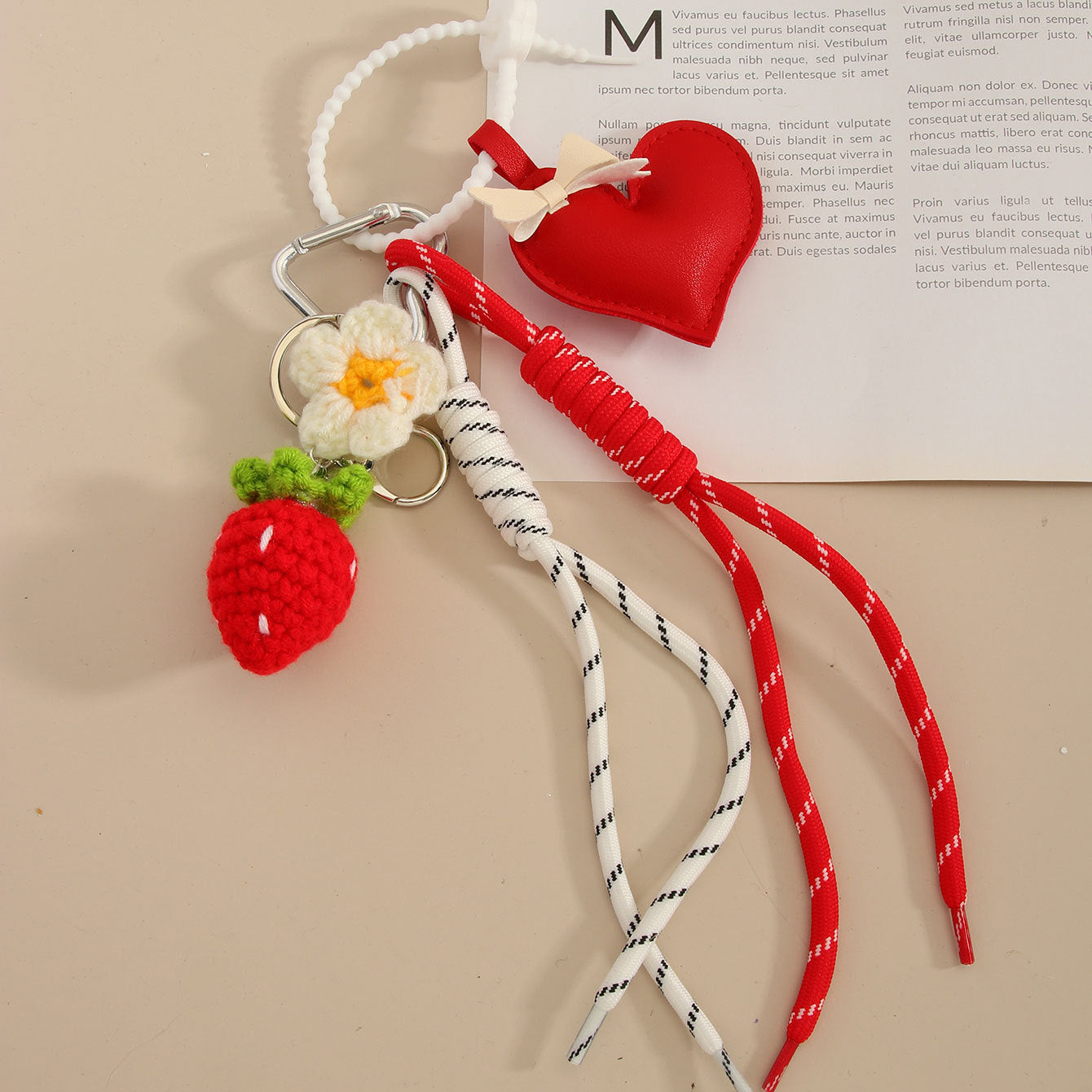 Strawberry Flower Rope Braided Bag Charms