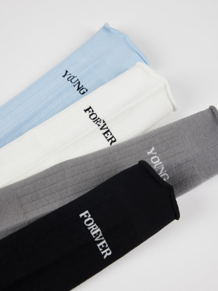 Minimalist Solid Color Letter Print Long Socks